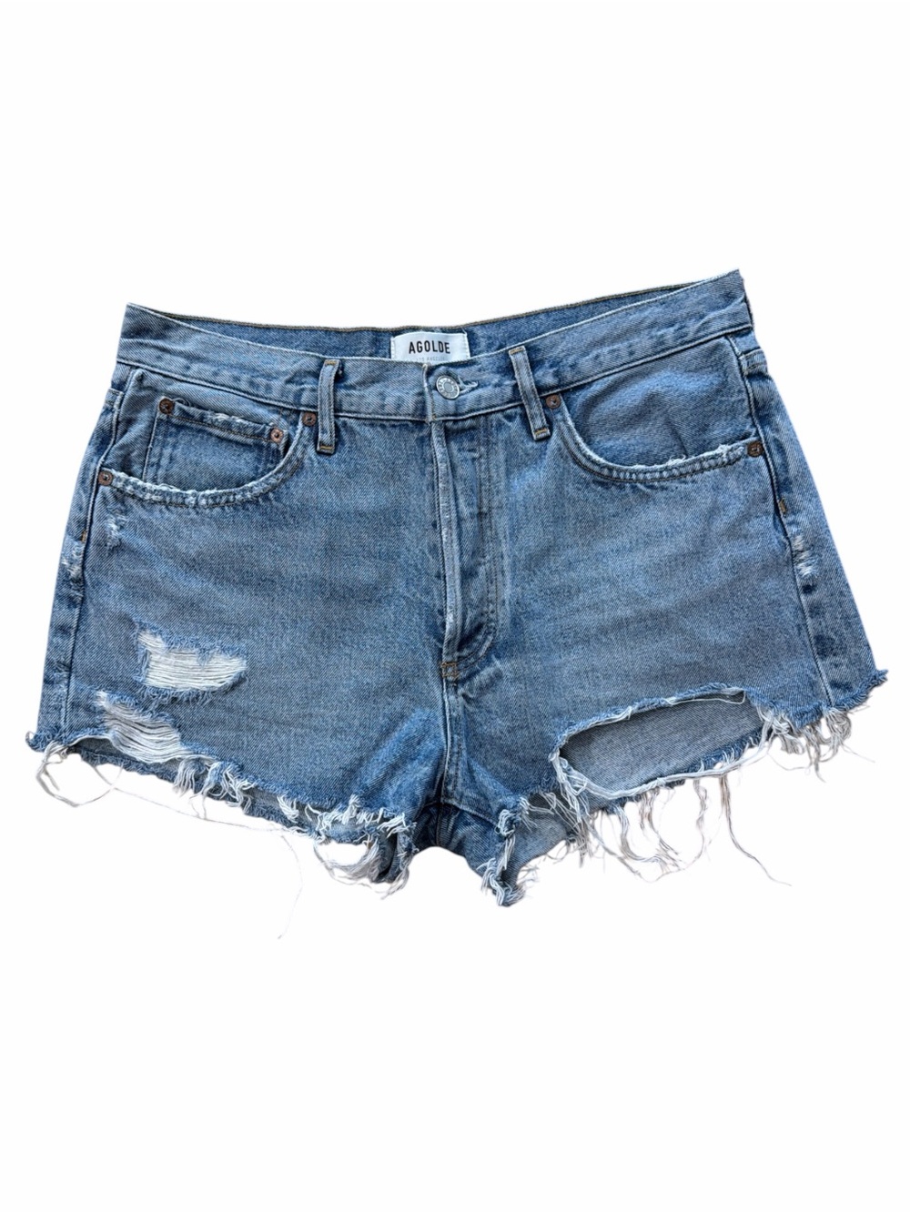 AGOLDE Parker Blue Denim Distressed Women's Shorts